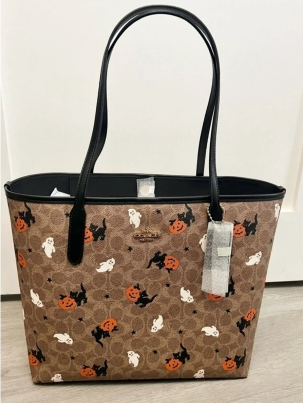 Coach Brown Halloween Print Canvas Tote with Black Handles